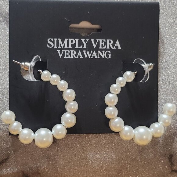 VERA WANG Mod/Contemporary Pearl Graduated 1.25" Hoop Earrings**NEW! - Picture 1 of 1